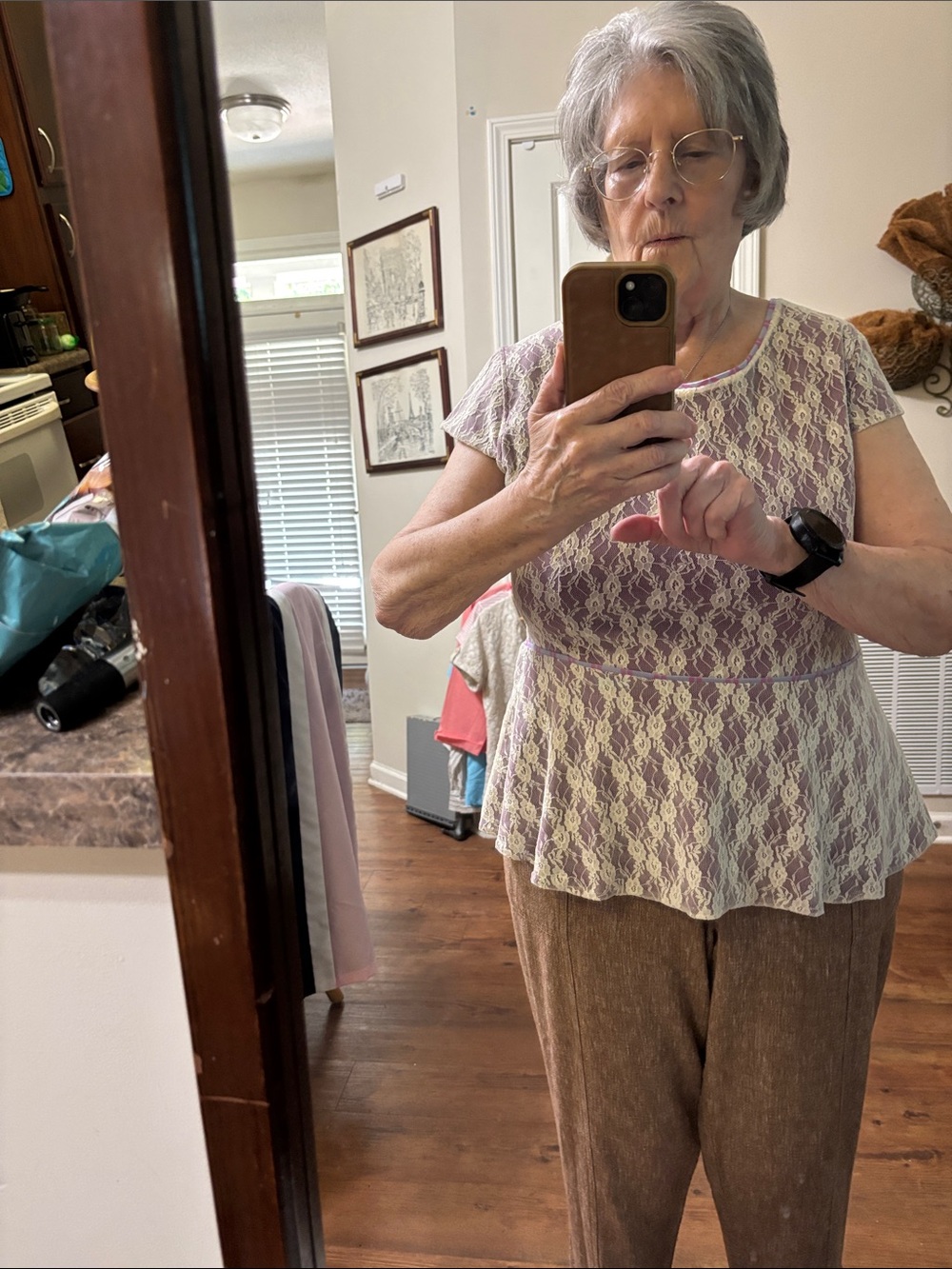 Matilda Jane Lavender Blouse  with Cream Lace Overlay